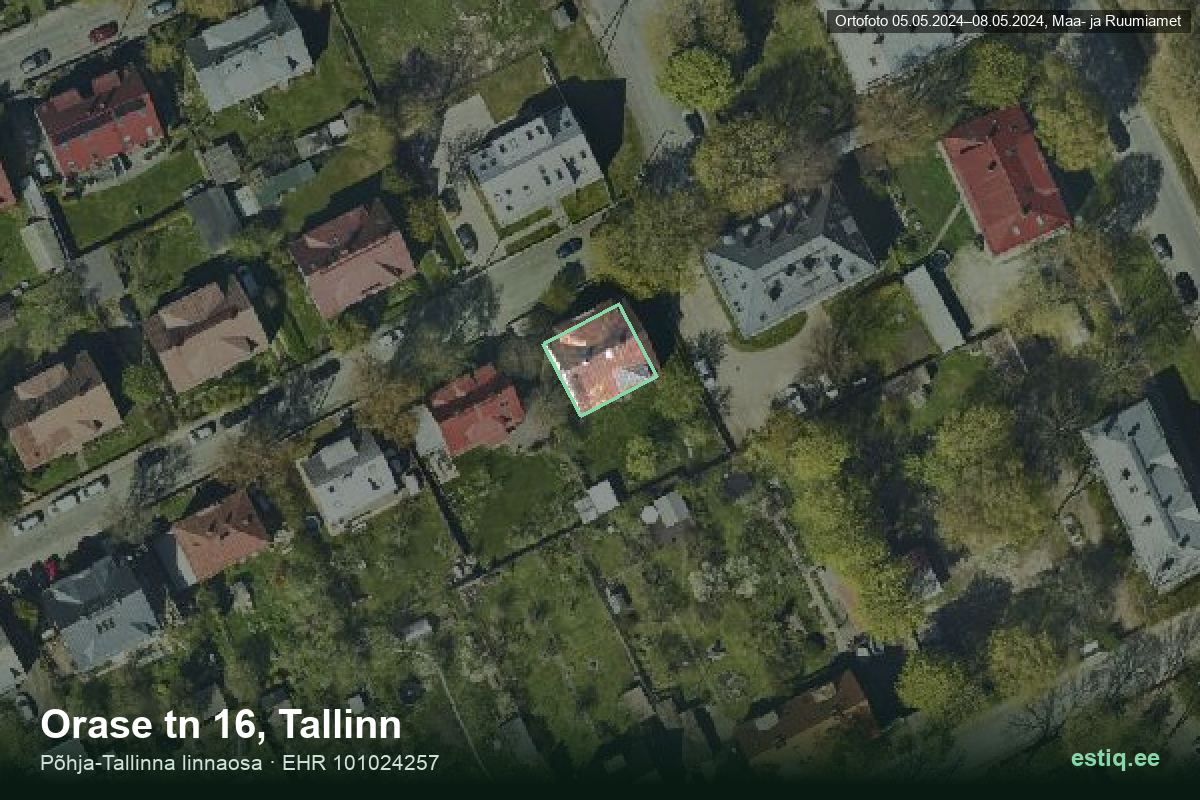 Orase tänav 16, Tallinn – аэрофото дома, контур по данным регистра строений (EHR)