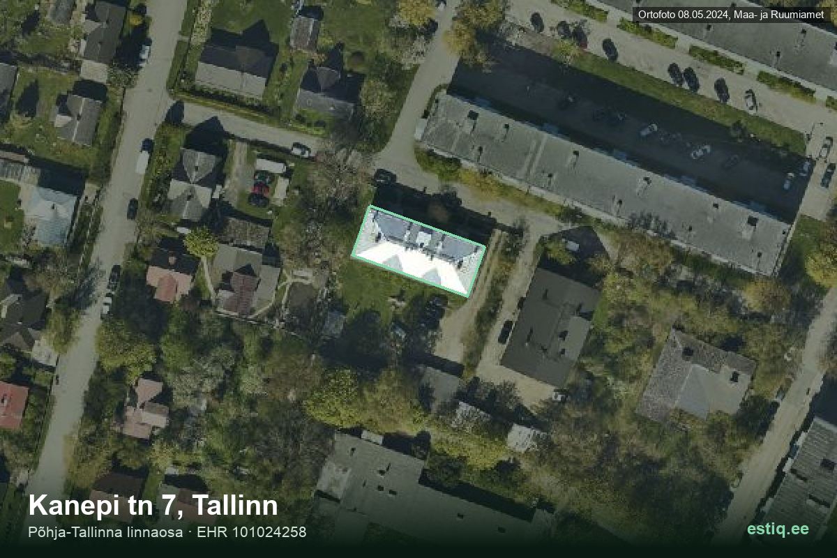 Kanepi tänav 7, Tallinn – hoone aerofoto, kontuur ehitisregistri (EHR) andmetest