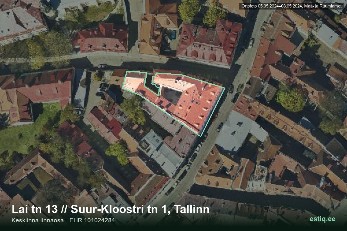 Lai tänav 13, Tallinn – aerial photo of the building, outline from the Building Register (EHR)