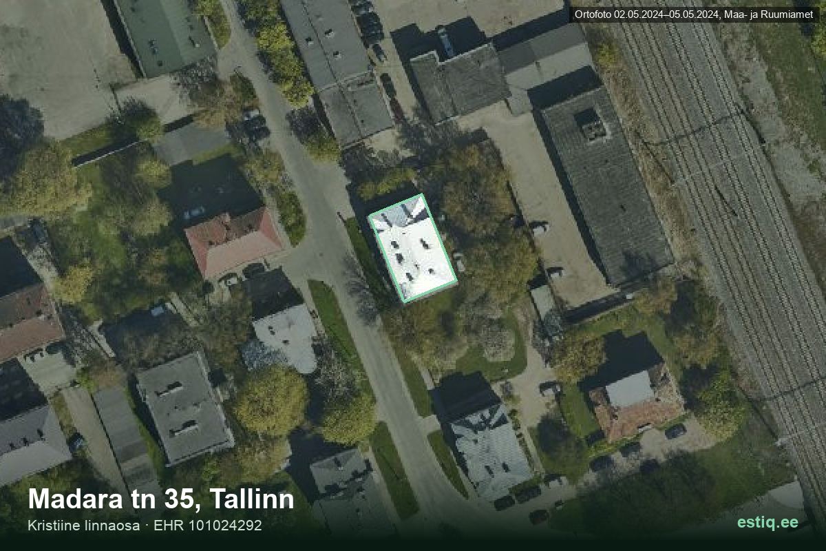 Madara tänav 35, Tallinn – аэрофото дома, контур по данным регистра строений (EHR)
