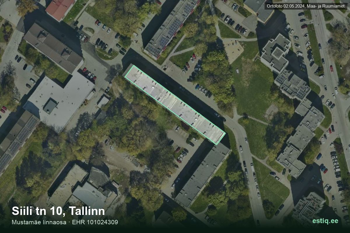 Siili tänav 10, Tallinn – hoone aerofoto, kontuur ehitisregistri (EHR) andmetest
