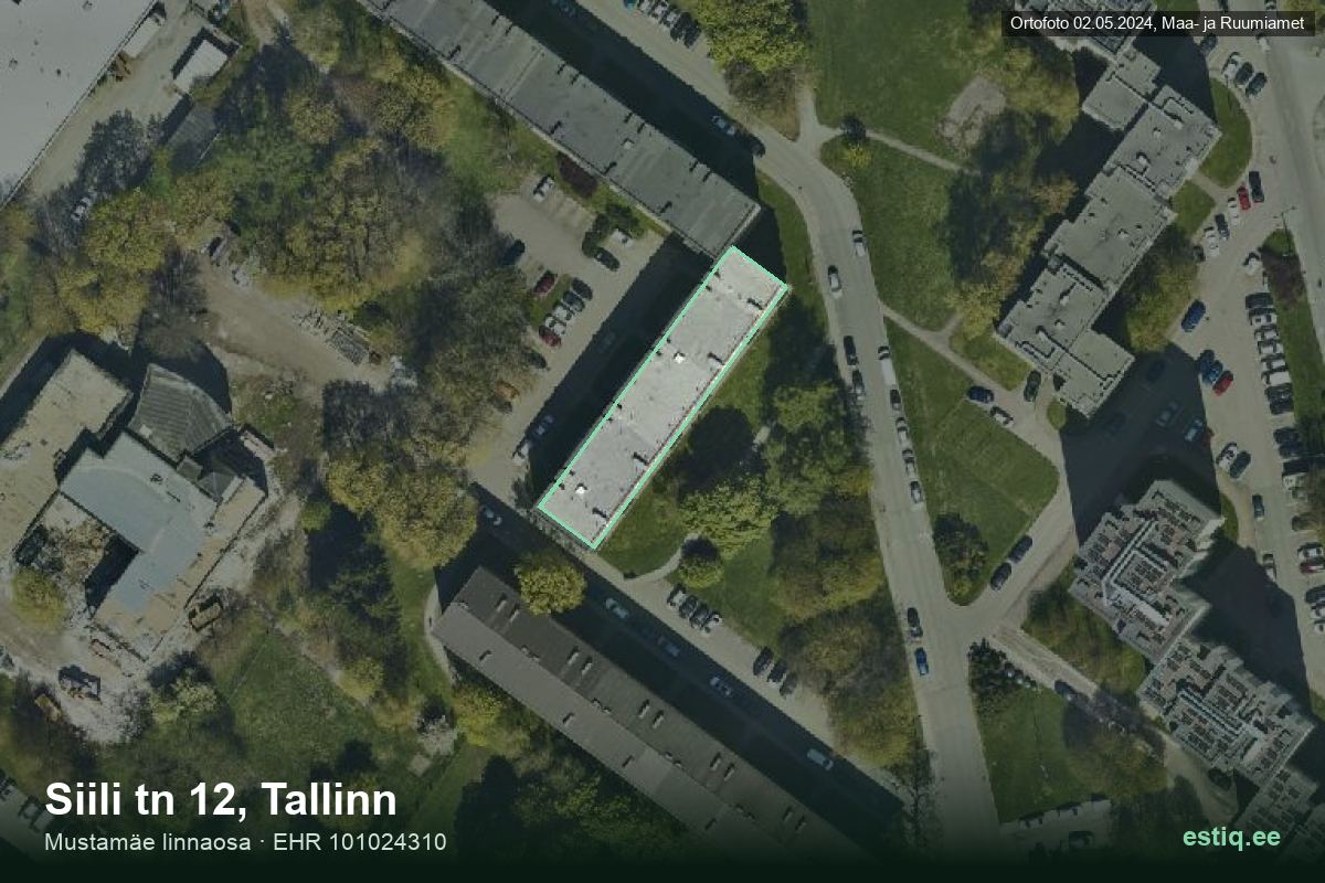 Siili tänav 12, Tallinn – hoone aerofoto, kontuur ehitisregistri (EHR) andmetest