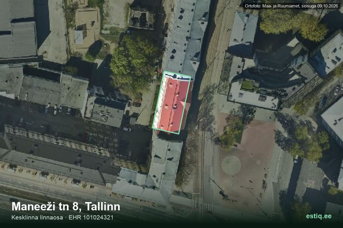 Maneeži tänav 8, Tallinn – aerial photo of the building, outline from the Building Register (EHR)