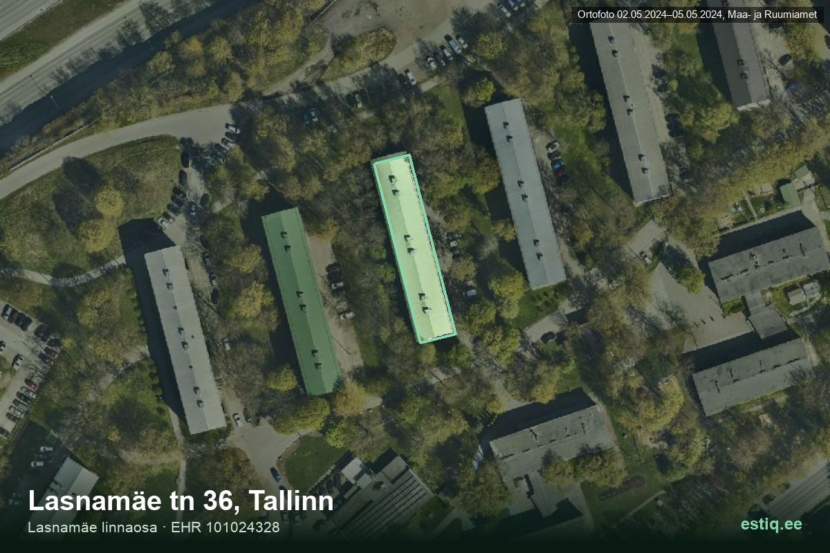 Lasnamäe tänav 36, Tallinn – аэрофото дома, контур по данным регистра строений (EHR)