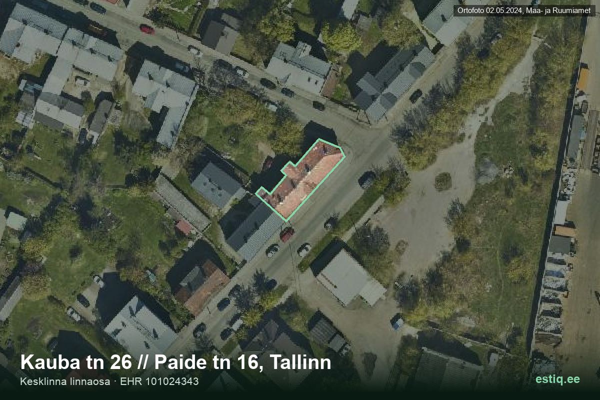 Kauba tänav 26, Tallinn – hoone aerofoto, kontuur ehitisregistri (EHR) andmetest