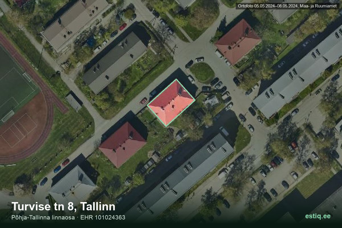 Turvise tänav 8, Tallinn – аэрофото дома, контур по данным регистра строений (EHR)