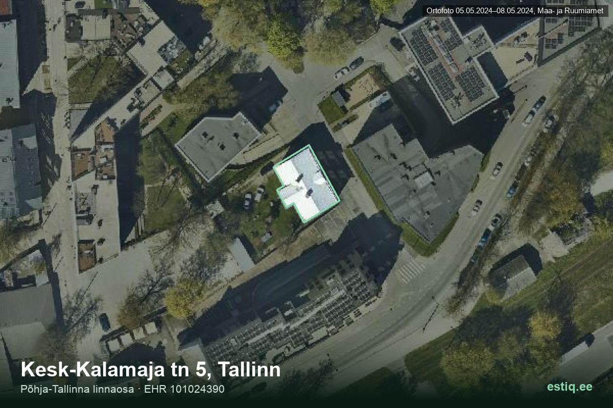 Kesk-Kalamaja tänav 5, Tallinn – ilmakuva rakennuksesta, ääriviiva rakennusrekisteristä (EHR)