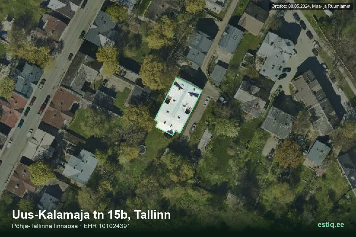 Uus-Kalamaja tänav 15b, Tallinn – hoone aerofoto, kontuur ehitisregistri (EHR) andmetest