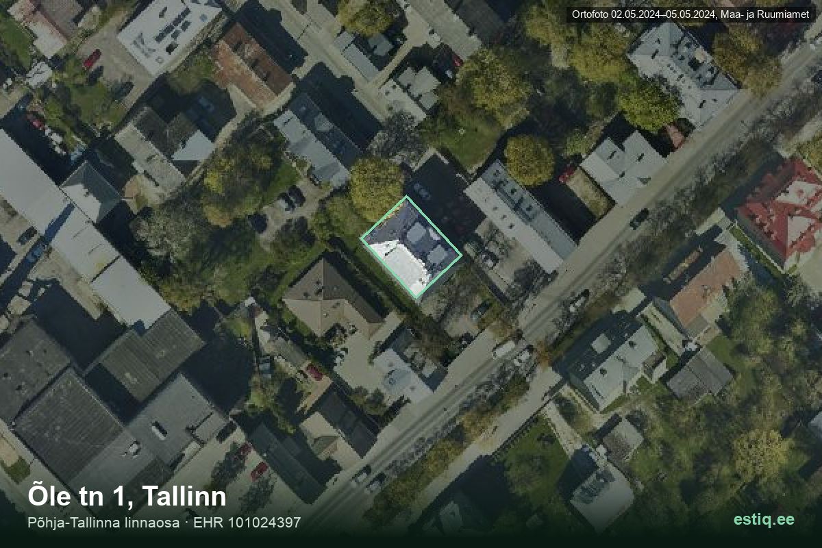 Õle tänav 1, Tallinn – аэрофото дома, контур по данным регистра строений (EHR)
