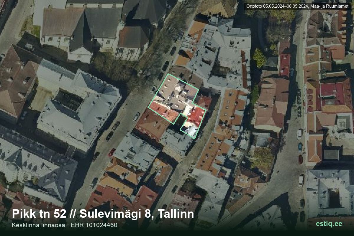 Pikk tänav 52, Tallinn – ilmakuva rakennuksesta, ääriviiva rakennusrekisteristä (EHR)
