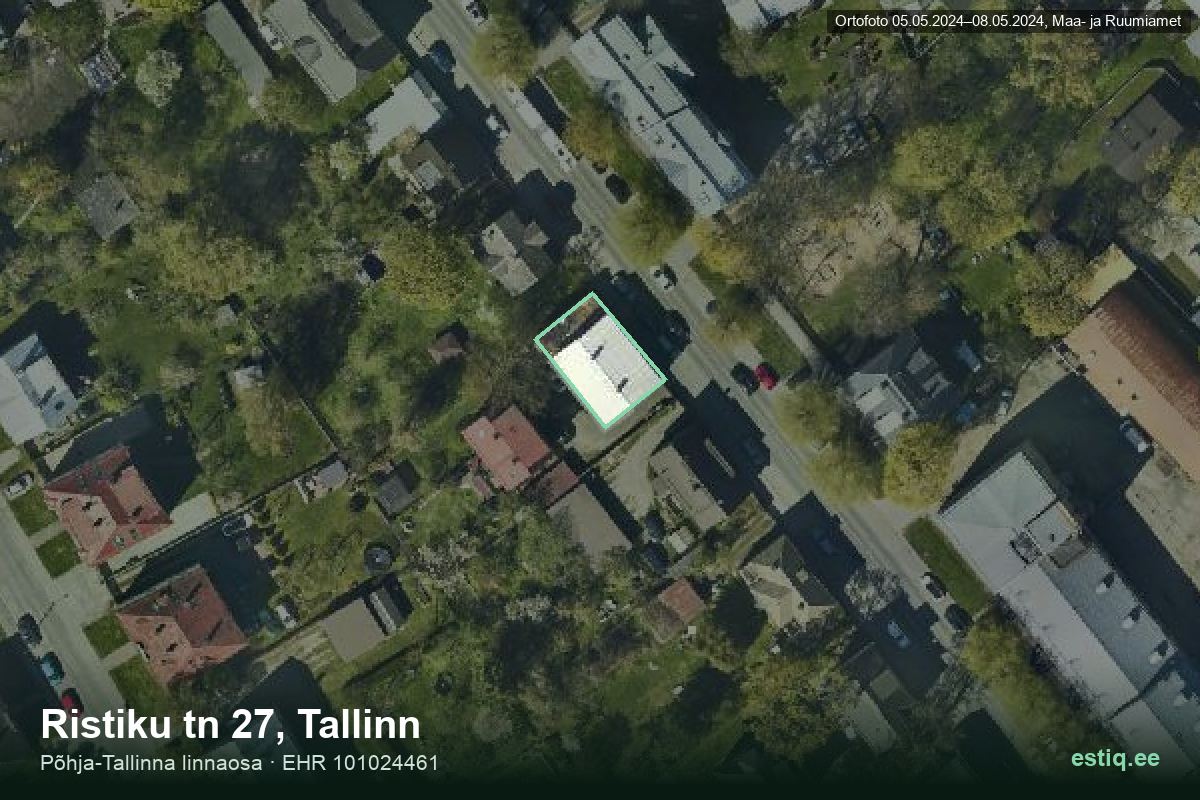 Ristiku tänav 27, Tallinn – hoone aerofoto, kontuur ehitisregistri (EHR) andmetest