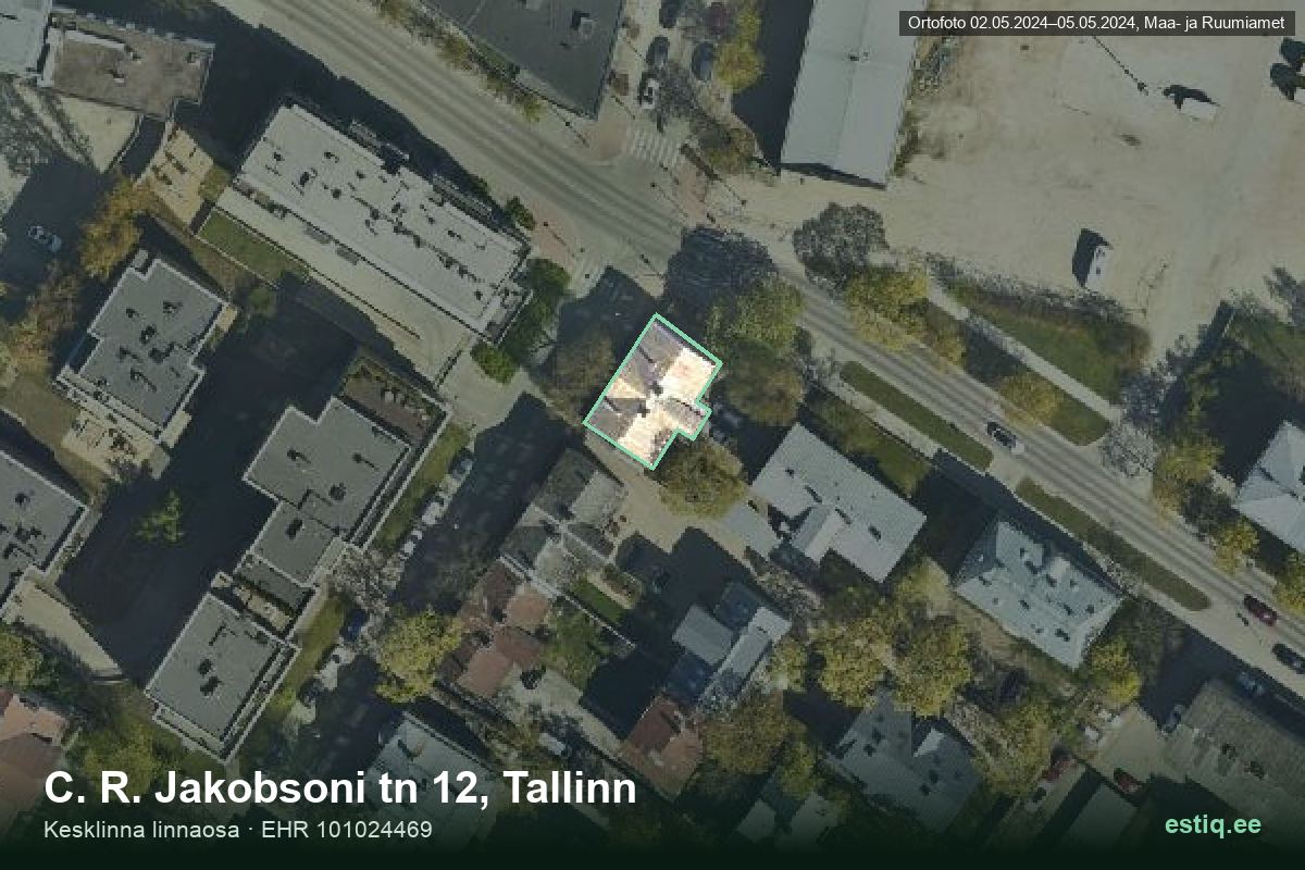 C. R. Jakobsoni tänav 12, Tallinn – hoone aerofoto, kontuur ehitisregistri (EHR) andmetest