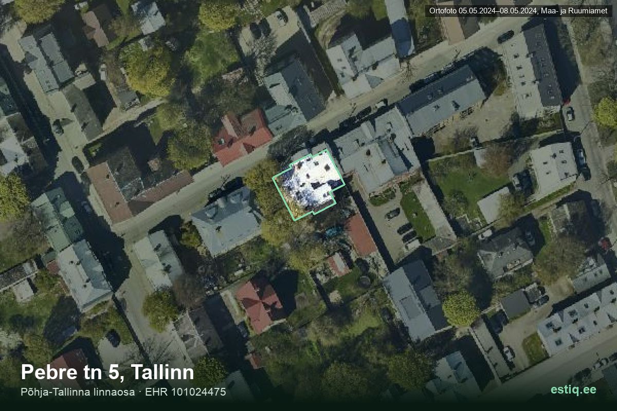 Pebre tänav 5, Tallinn – hoone aerofoto, kontuur ehitisregistri (EHR) andmetest
