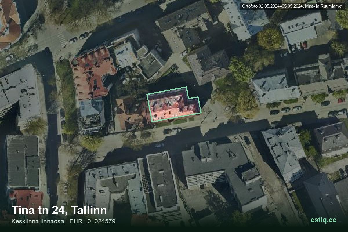 Tina tänav 24, Tallinn – ilmakuva rakennuksesta, ääriviiva rakennusrekisteristä (EHR)