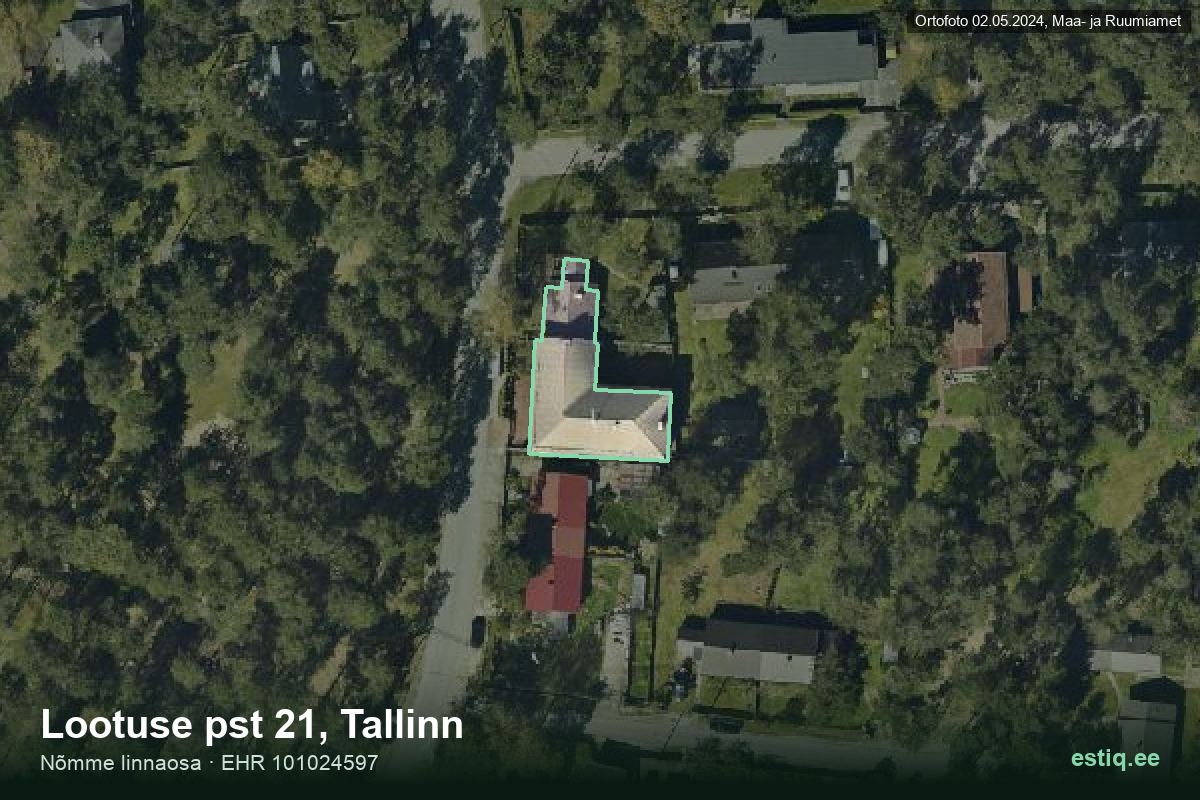 Lootuse pst 21, Tallinn – hoone aerofoto, kontuur ehitisregistri (EHR) andmetest