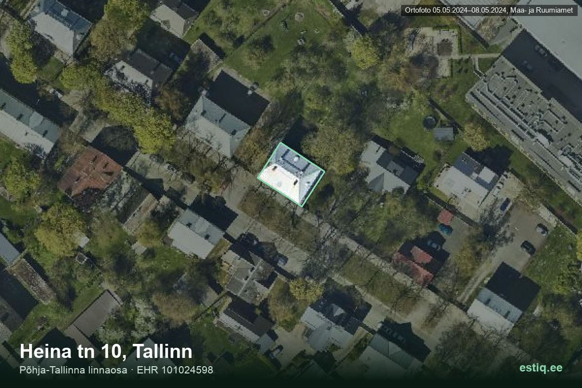 Heina tänav 10, Tallinn – аэрофото дома, контур по данным регистра строений (EHR)