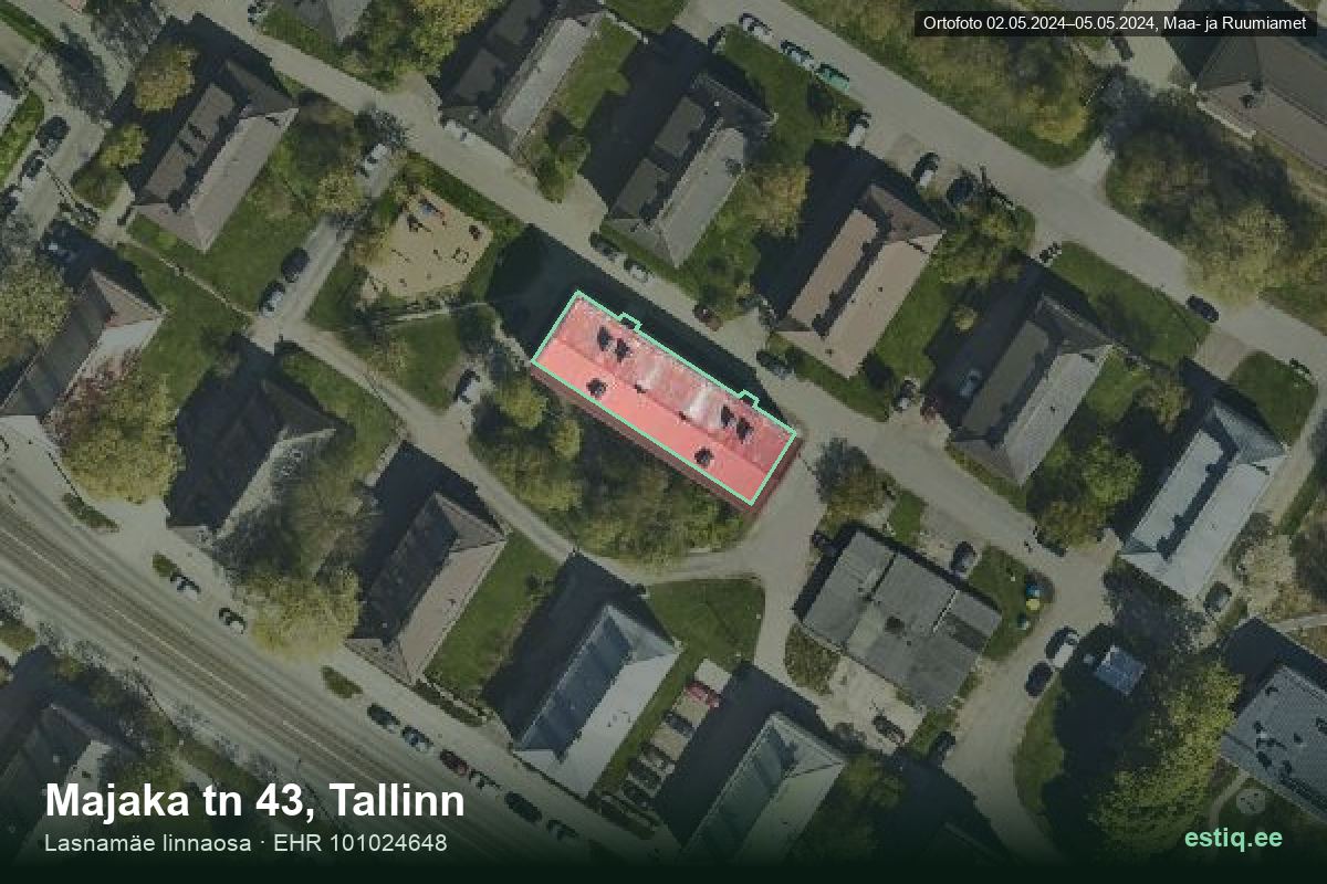 Majaka tänav 43, Tallinn – hoone aerofoto, kontuur ehitisregistri (EHR) andmetest