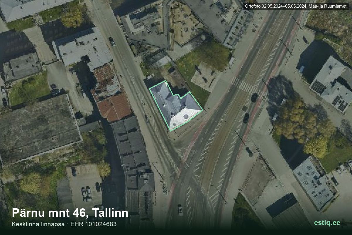 Pärnu mnt 46, Tallinn – hoone aerofoto, kontuur ehitisregistri (EHR) andmetest