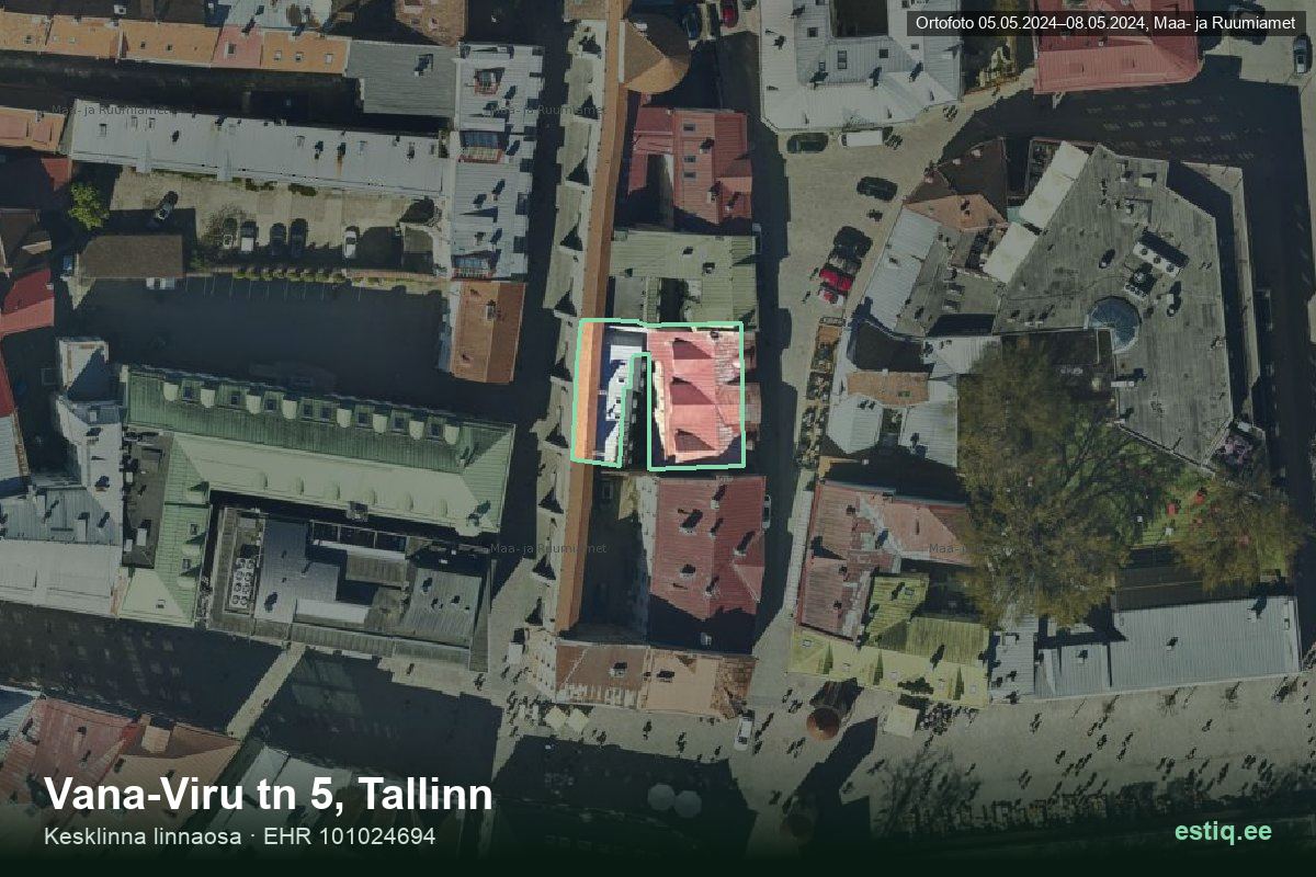 Vana-Viru tänav 5, Tallinn – hoone aerofoto, kontuur ehitisregistri (EHR) andmetest