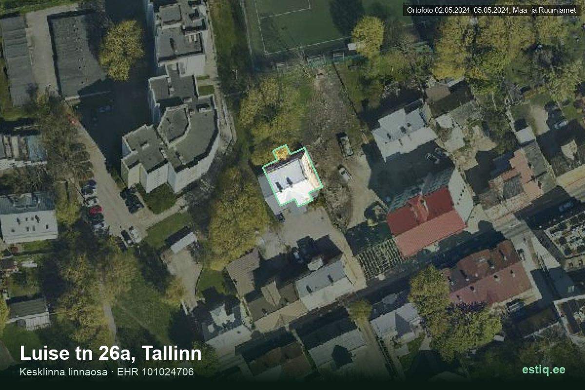 Luise tänav 26a, Tallinn – аэрофото дома, контур по данным регистра строений (EHR)