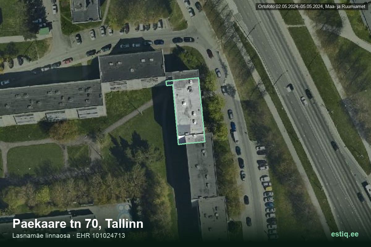Paekaare tänav 70, Tallinn – hoone aerofoto, kontuur ehitisregistri (EHR) andmetest