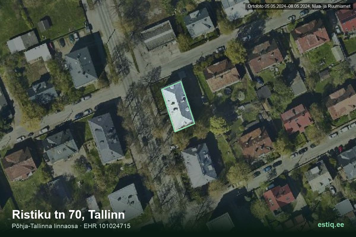 Ristiku tänav 70, Tallinn – аэрофото дома, контур по данным регистра строений (EHR)