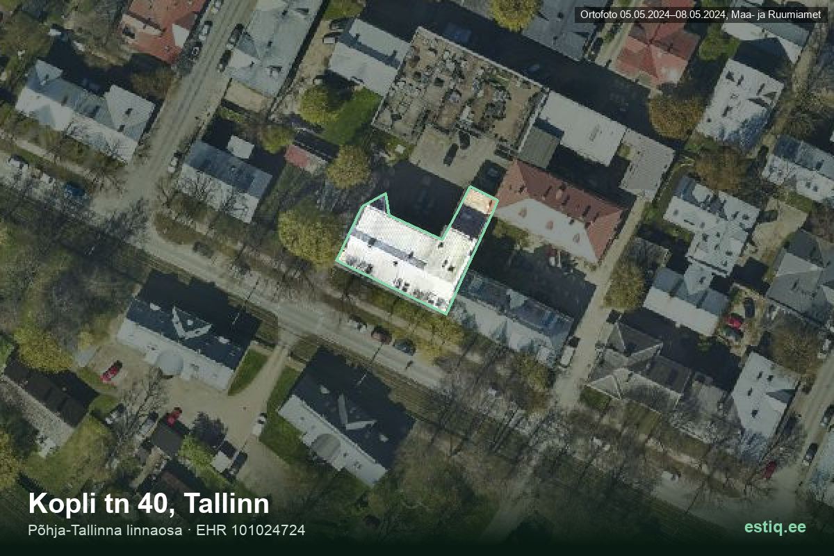Kopli tänav 40, Tallinn – hoone aerofoto, kontuur ehitisregistri (EHR) andmetest