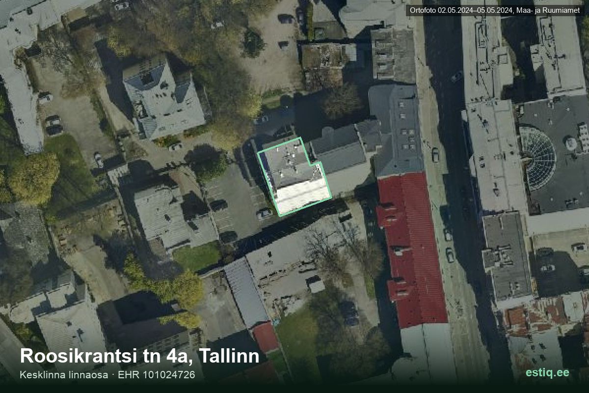 Roosikrantsi tänav 4a, Tallinn – ilmakuva rakennuksesta, ääriviiva rakennusrekisteristä (EHR)