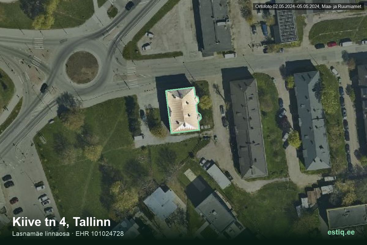 Kiive tänav 4, Tallinn – аэрофото дома, контур по данным регистра строений (EHR)