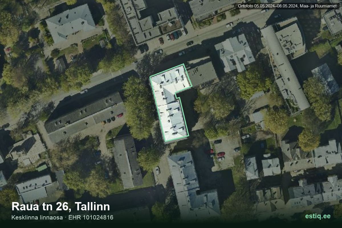 Raua tänav 26, Tallinn – аэрофото дома, контур по данным регистра строений (EHR)