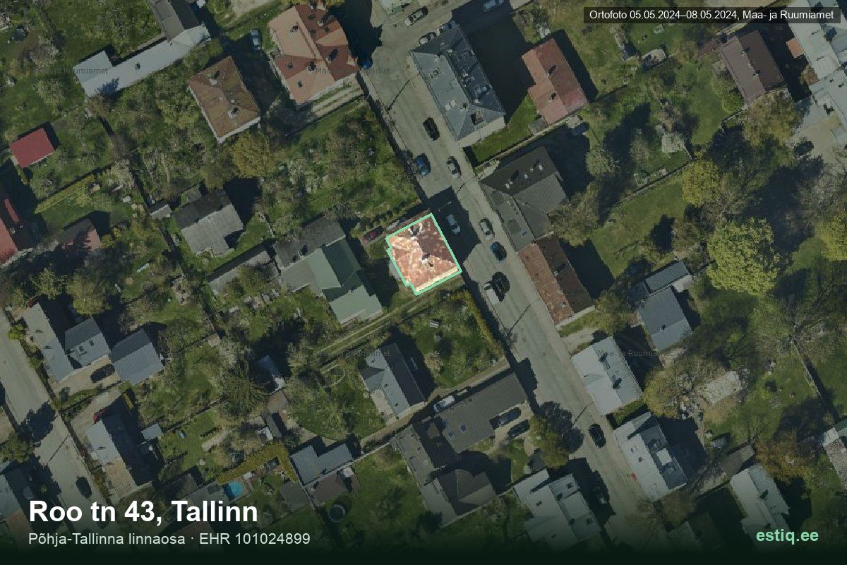 Roo tänav 43, Tallinn – аэрофото дома, контур по данным регистра строений (EHR)
