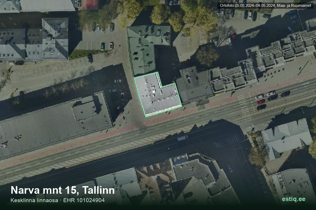 Narva mnt 15, Tallinn – hoone aerofoto, kontuur ehitisregistri (EHR) andmetest