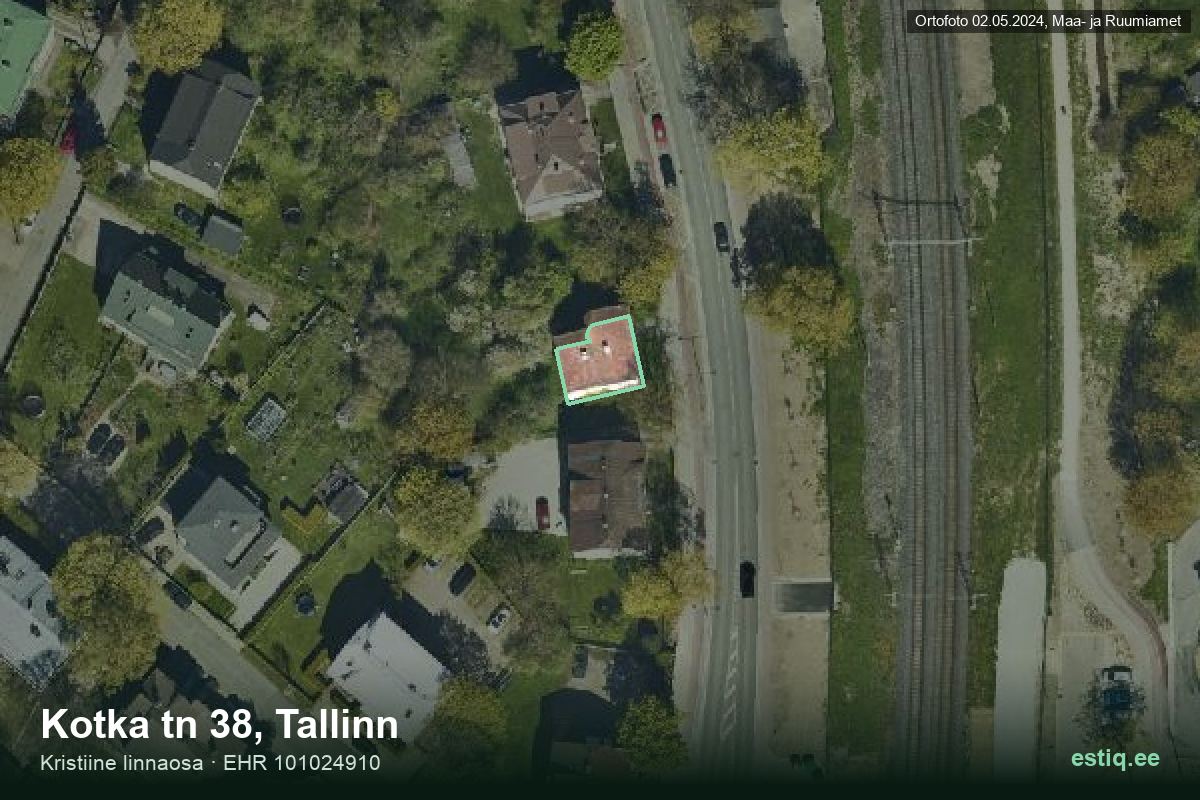 Kotka tänav 38, Tallinn – hoone aerofoto, kontuur ehitisregistri (EHR) andmetest