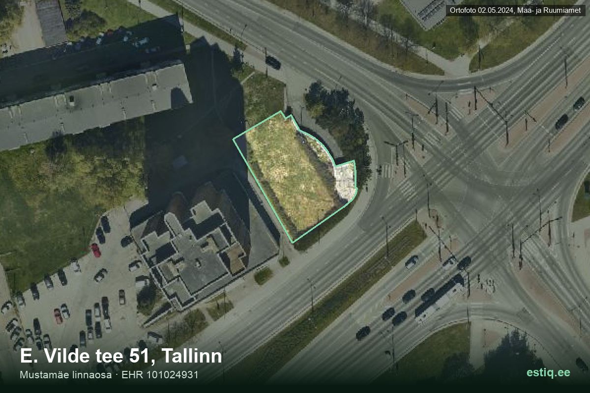 E. Vilde tee 51, Tallinn – hoone aerofoto, kontuur ehitisregistri (EHR) andmetest