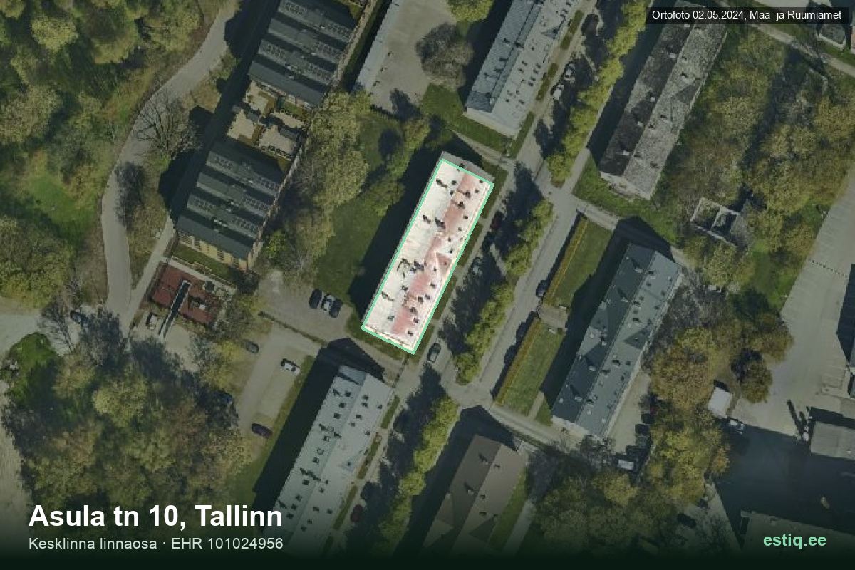Asula tänav 10, Tallinn – hoone aerofoto, kontuur ehitisregistri (EHR) andmetest