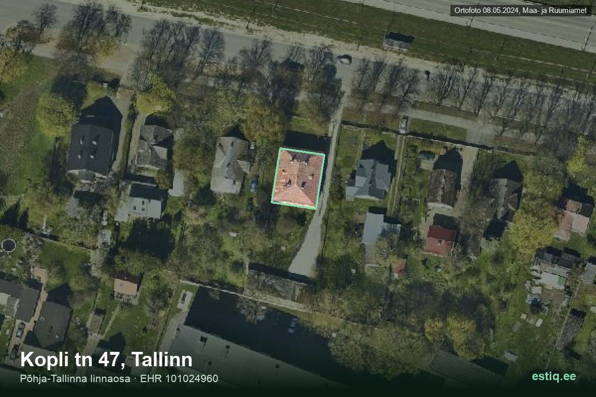 Kopli tänav 47, Tallinn – hoone aerofoto, kontuur ehitisregistri (EHR) andmetest