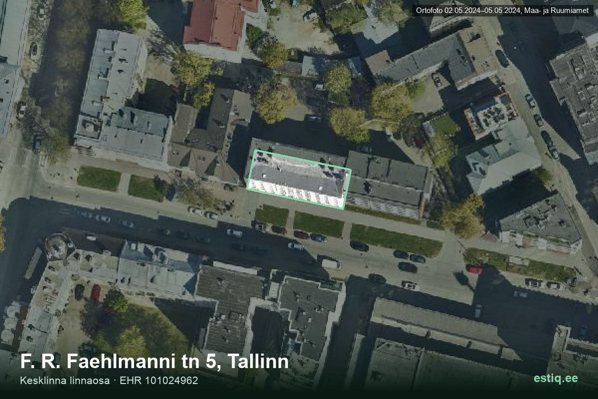 F. R. Faehlmanni tänav 5, Tallinn – hoone aerofoto, kontuur ehitisregistri (EHR) andmetest