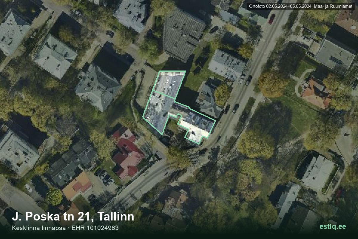 J. Poska tänav 21, Tallinn – aerial photo of the building, outline from the Building Register (EHR)