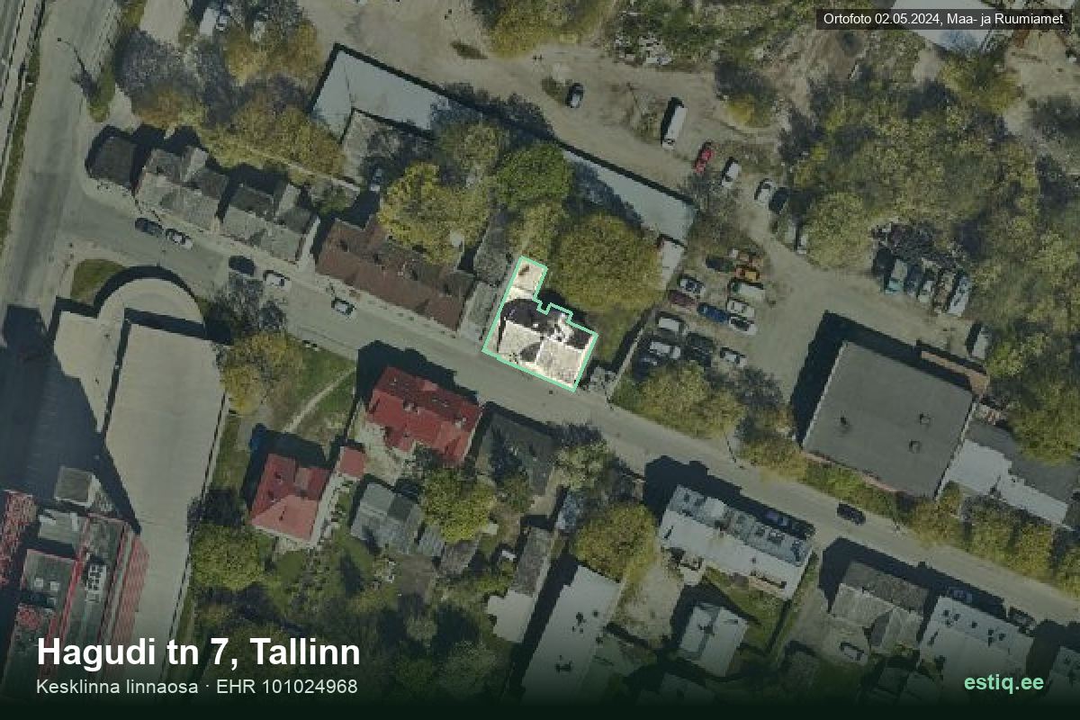 Hagudi tänav 7, Tallinn – аэрофото дома, контур по данным регистра строений (EHR)