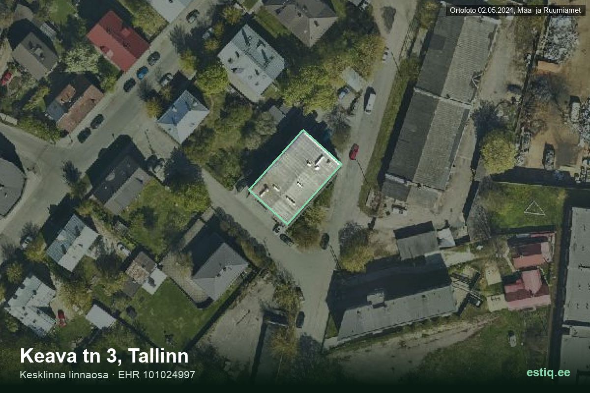 Keava tänav 3, Tallinn – hoone aerofoto, kontuur ehitisregistri (EHR) andmetest
