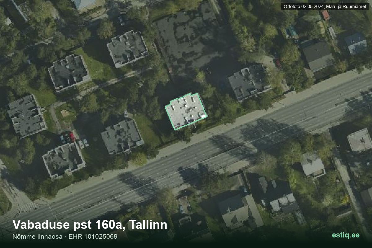 Vabaduse pst 160a, Tallinn – hoone aerofoto, kontuur ehitisregistri (EHR) andmetest