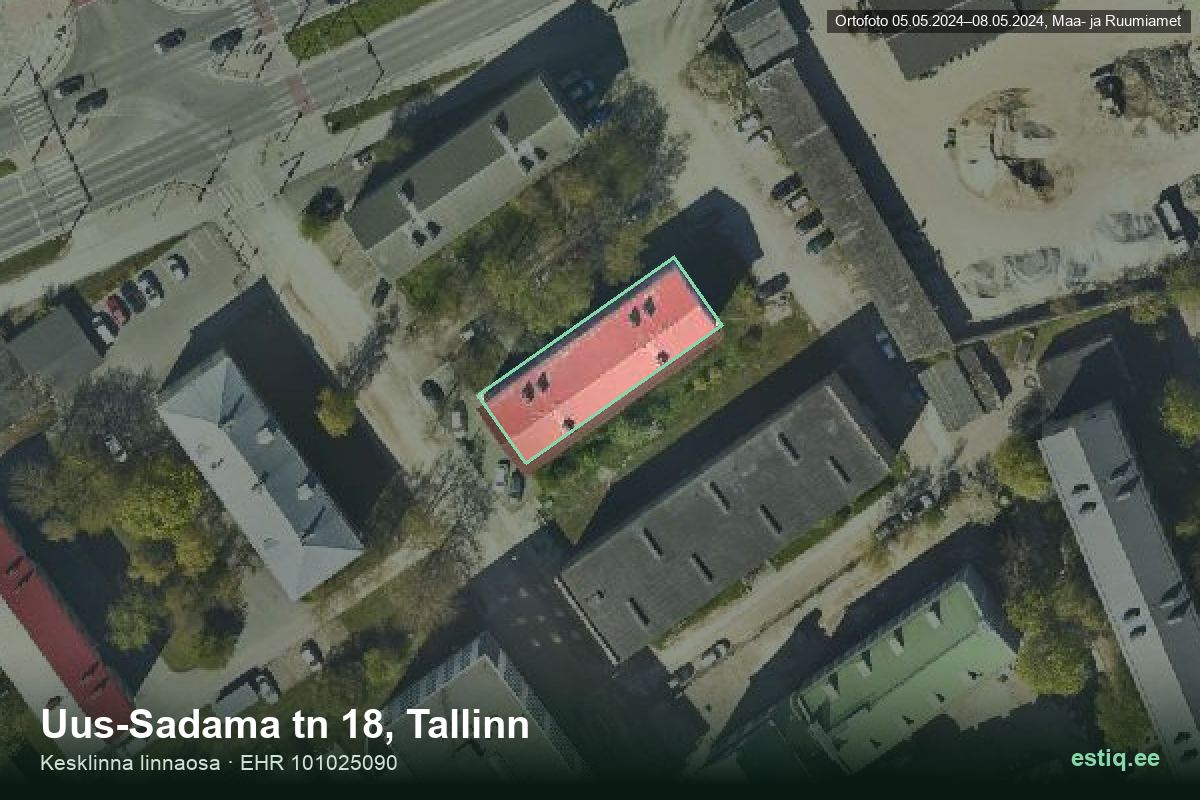 Uus-Sadama tänav 18, Tallinn – аэрофото дома, контур по данным регистра строений (EHR)