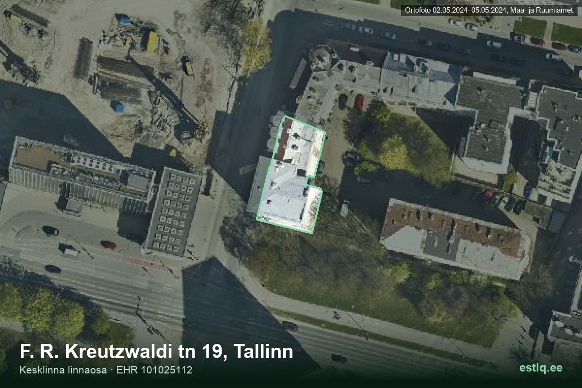 F. R. Kreutzwaldi tänav 19, Tallinn – hoone aerofoto, kontuur ehitisregistri (EHR) andmetest