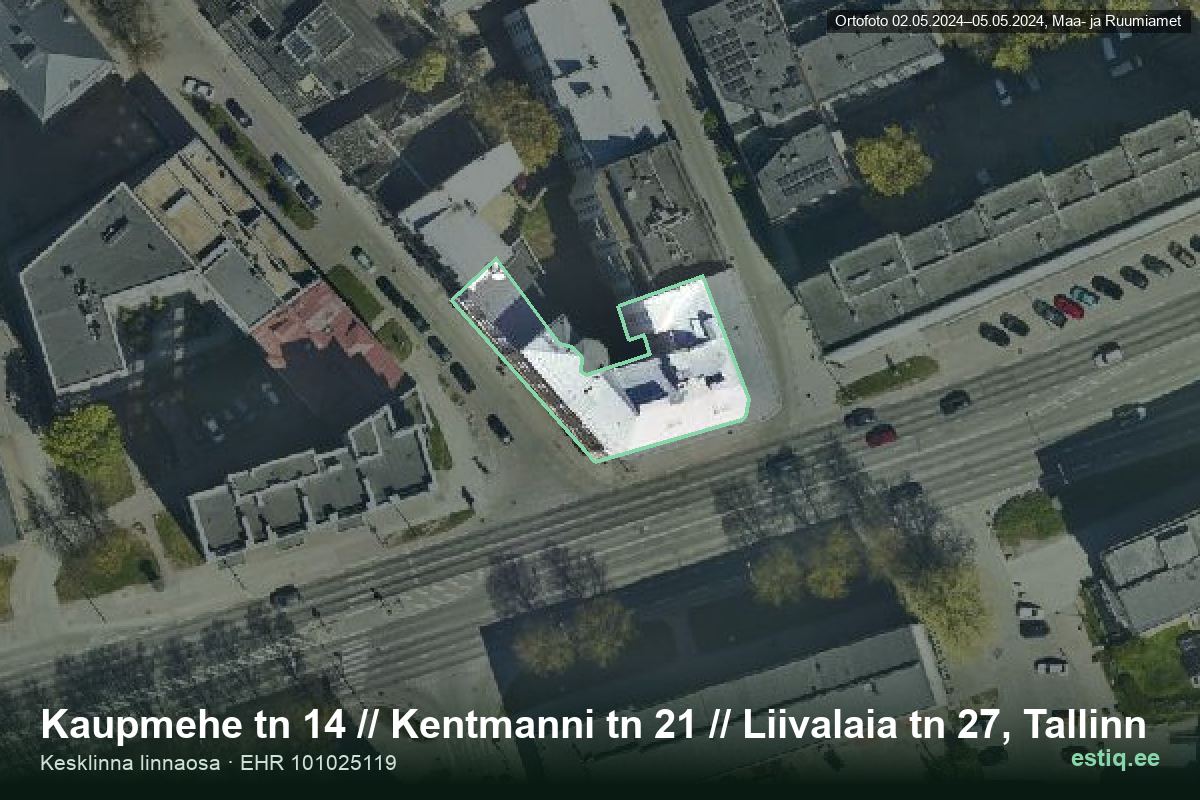 Kaupmehe tänav 14, Tallinn – hoone aerofoto, kontuur ehitisregistri (EHR) andmetest