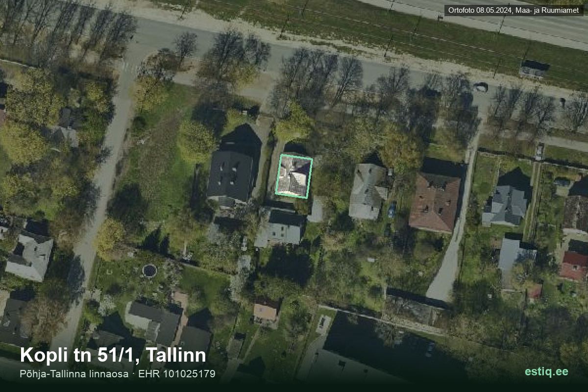 Kopli tänav 51/1, Tallinn – hoone aerofoto, kontuur ehitisregistri (EHR) andmetest