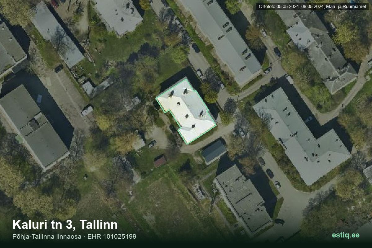 Kaluri tänav 3, Tallinn – hoone aerofoto, kontuur ehitisregistri (EHR) andmetest