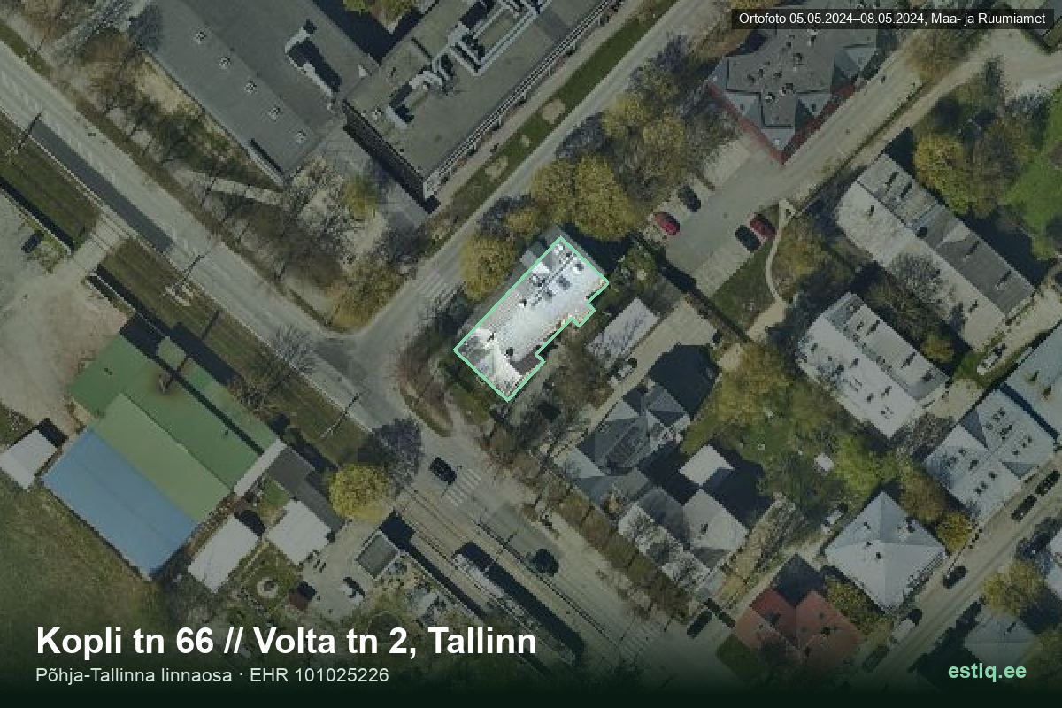 Kopli tänav 66, Tallinn – hoone aerofoto, kontuur ehitisregistri (EHR) andmetest