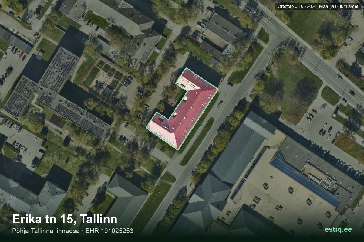 Erika tänav 15, Tallinn – hoone aerofoto, kontuur ehitisregistri (EHR) andmetest