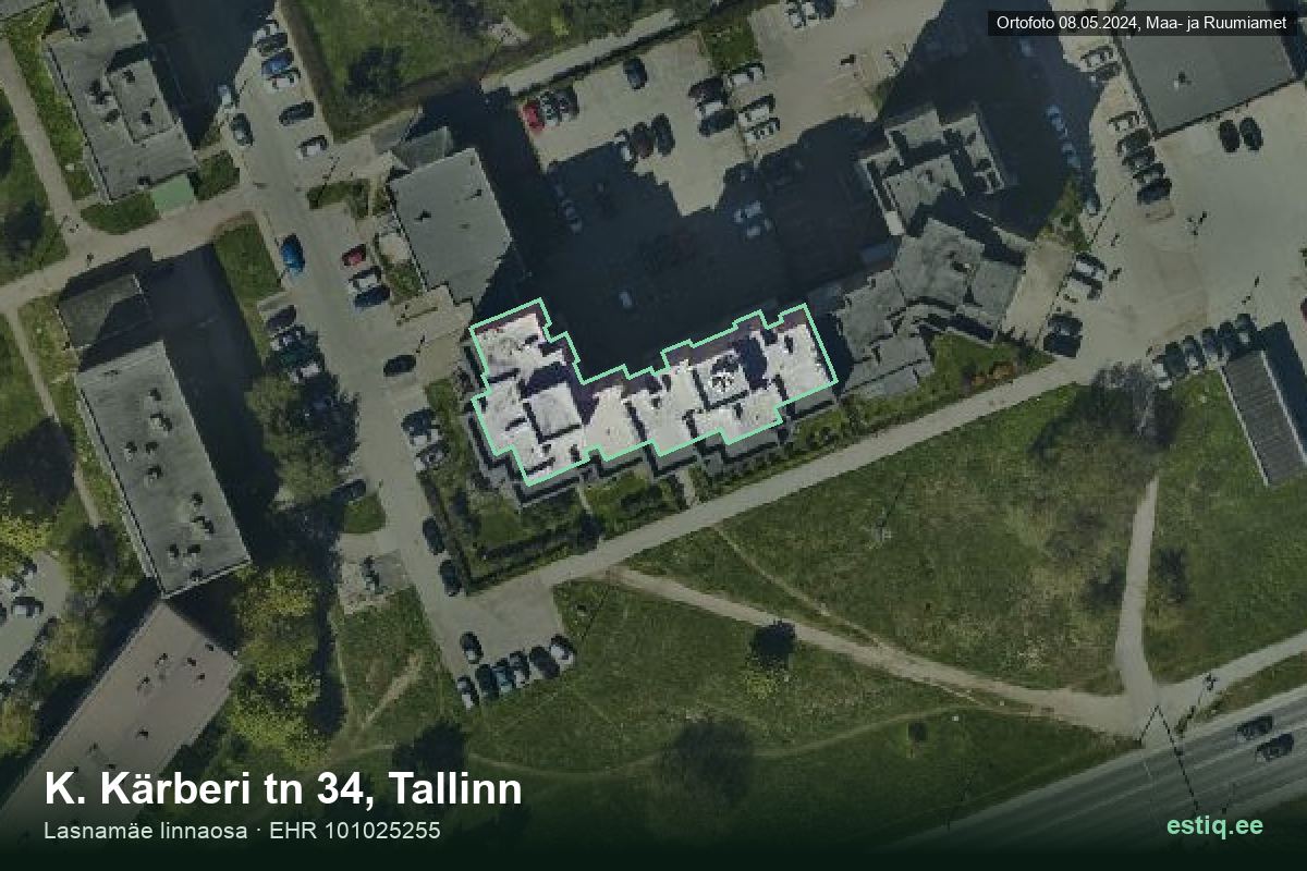 Kärberi tänav 34, Tallinn – hoone aerofoto, kontuur ehitisregistri (EHR) andmetest