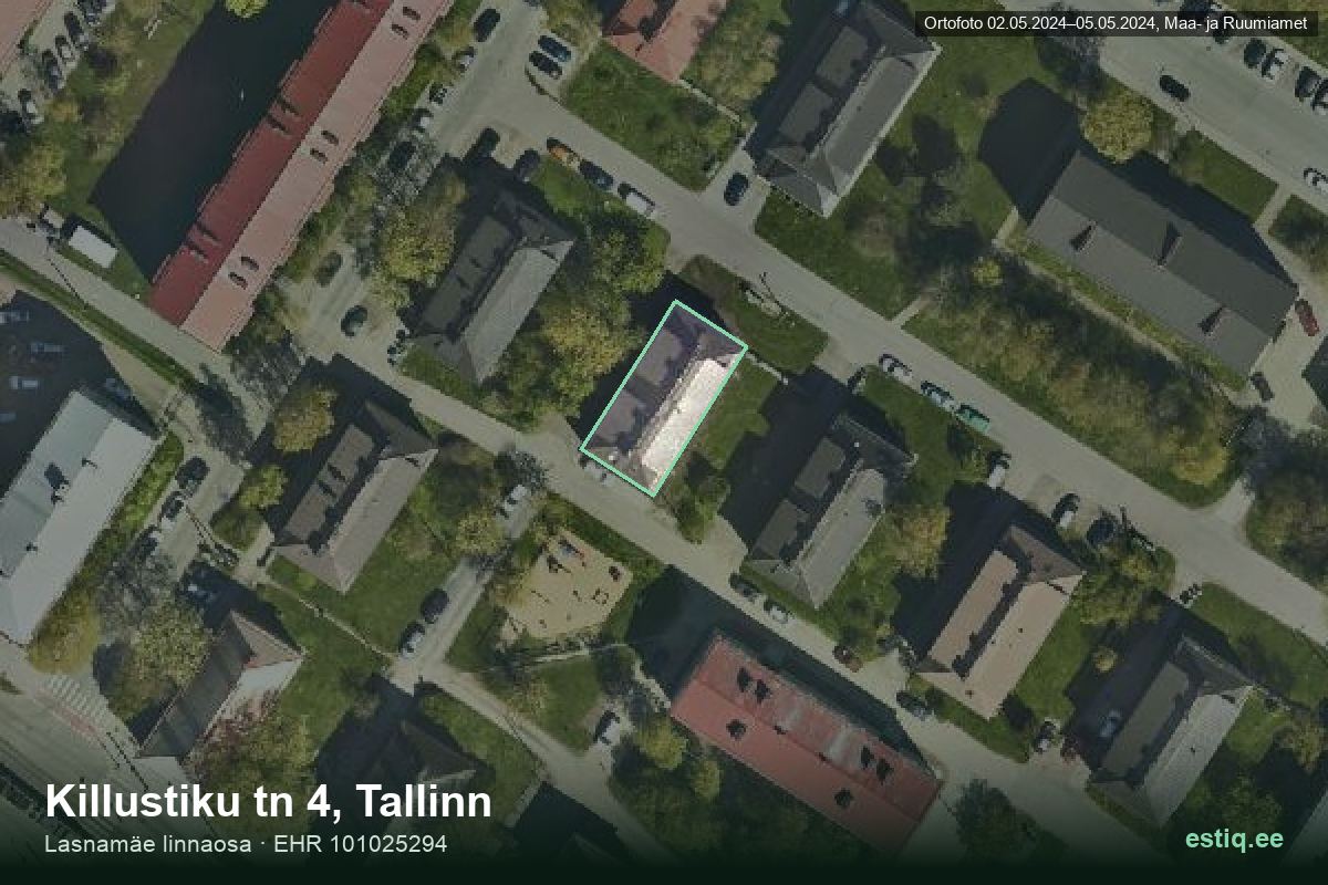 Killustiku tänav 4, Tallinn – ilmakuva rakennuksesta, ääriviiva rakennusrekisteristä (EHR)